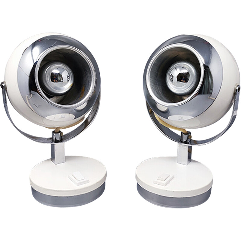 Pair of vintage white Eyeball table lamps by Veneta Lumi, Italy 1970s