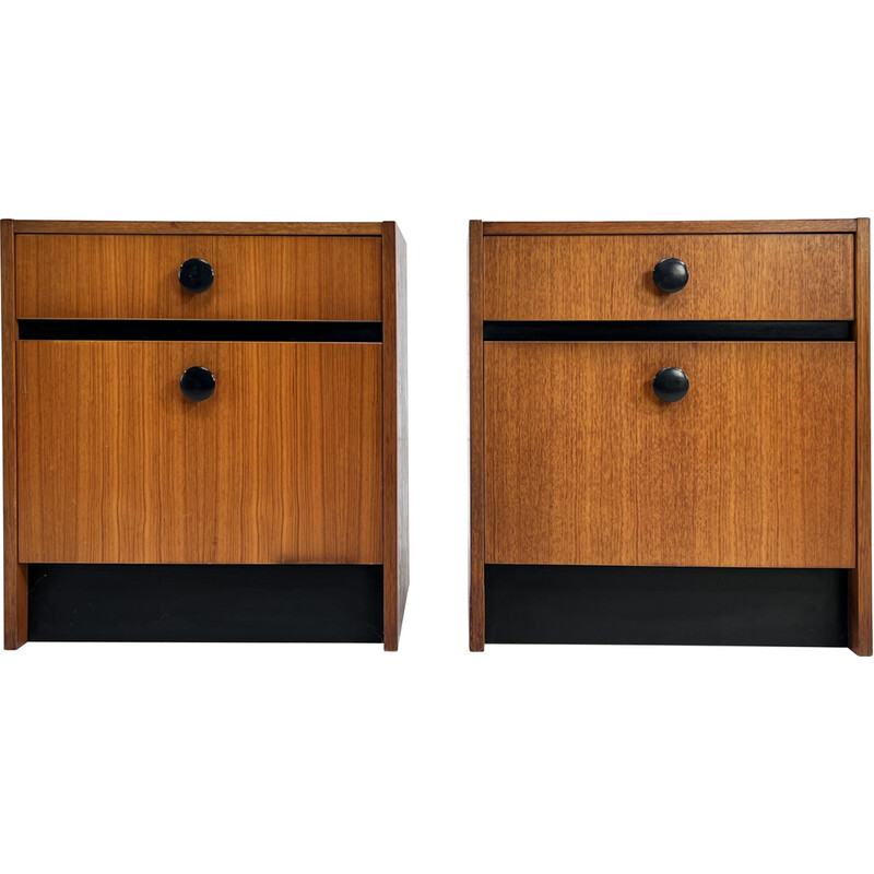 Pair of vintage teak and black lacquer night stands, 1960