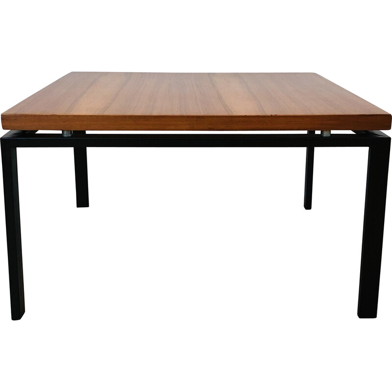 Square vintage coffee table in metal and walnut, Italy 1960