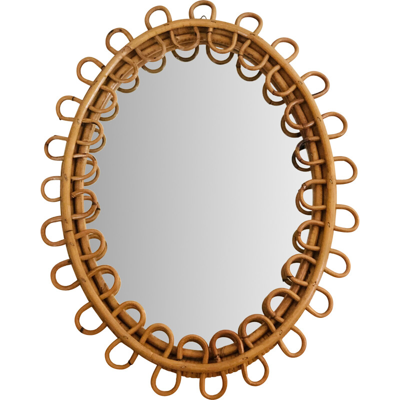 Vintage mirror in rattan, Italy 1960