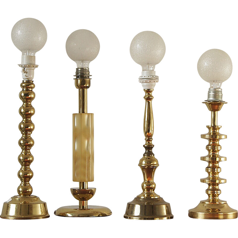 Set of 4 vintage Scandinavian brass table lamps