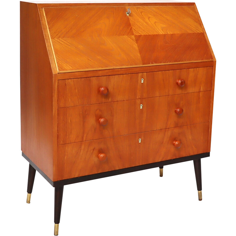 Scandinavian teak and brass secretary, Sweden 1950s