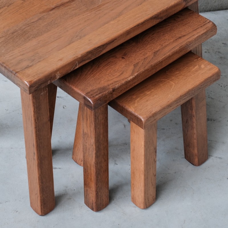 Vintage oakwood nesting tables, Belgium 1970s