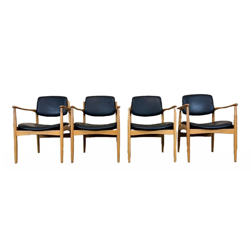 Set of 4 vintage armchairs in oakwood, Denmark 1960-1970s