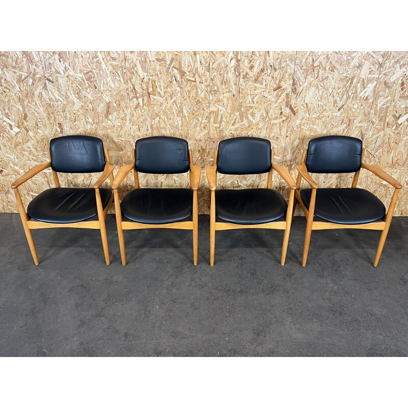 Set van 4 vintage fauteuils in eikenhout, Denemarken 1960-1970