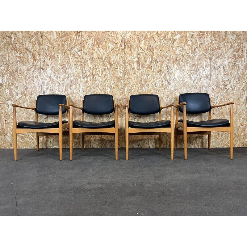 Set of 4 vintage armchairs in oakwood, Denmark 1960-1970s