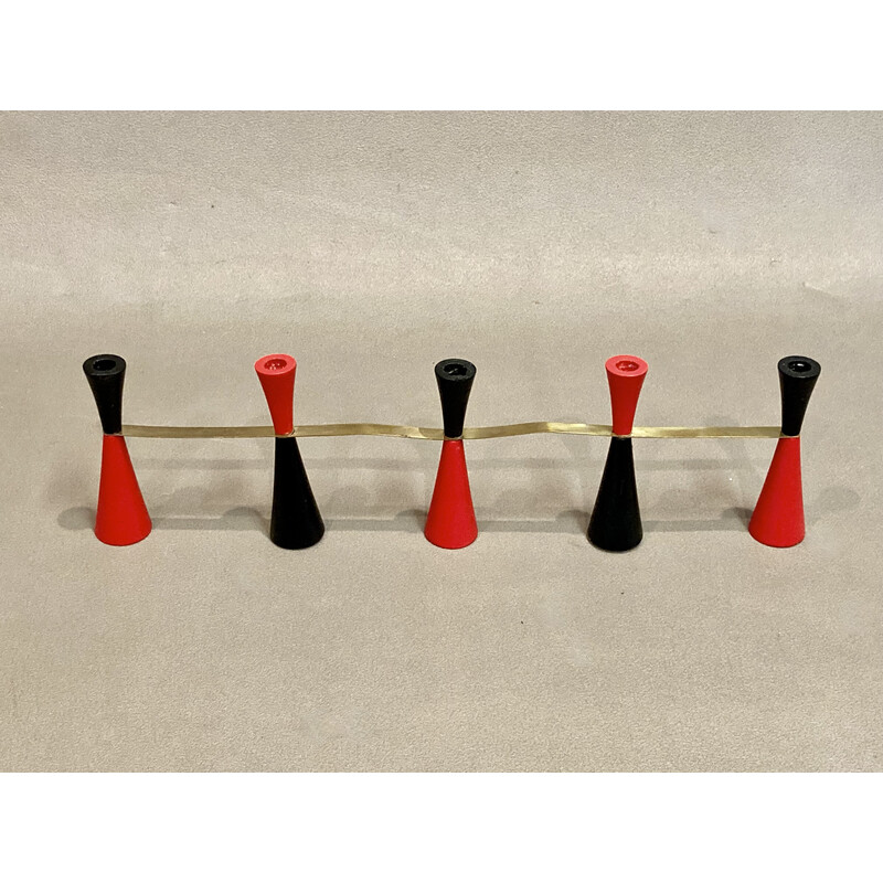 Scandinavian vintage candlestick in wood and metal, 1950