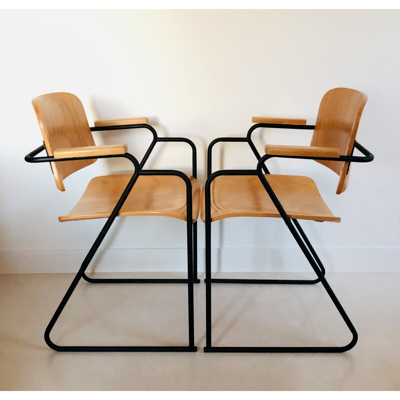 Fauteuil de bureau vintage en métal et bois, Italie 1980