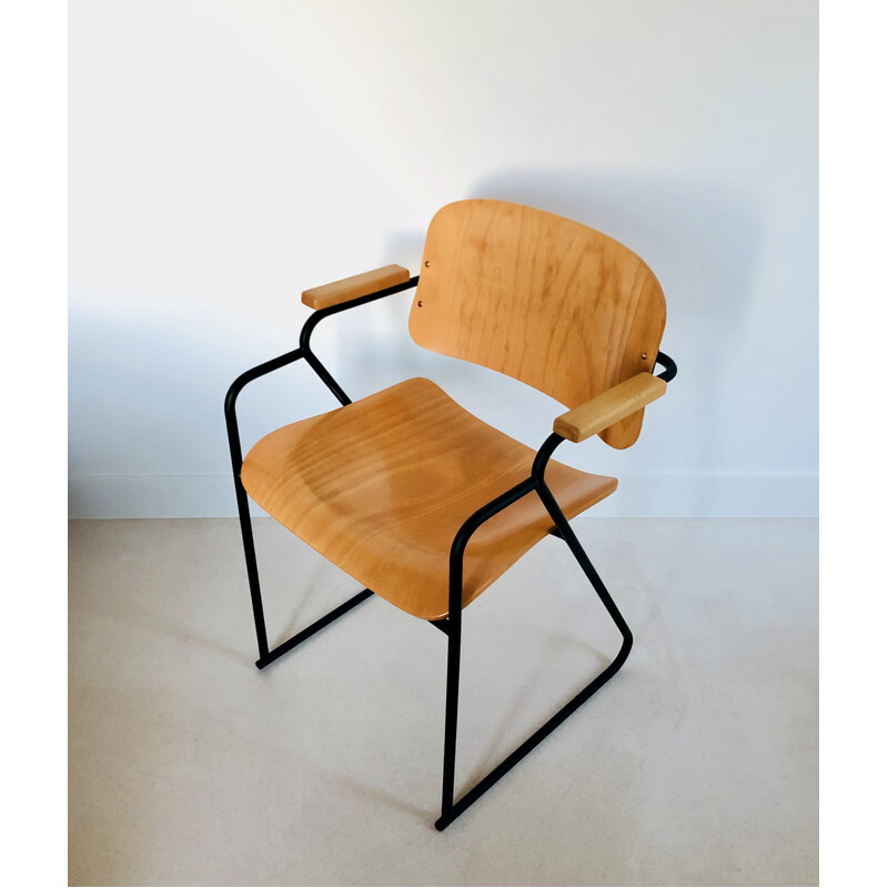 Vintage metal and wood office chair, Italy 1980