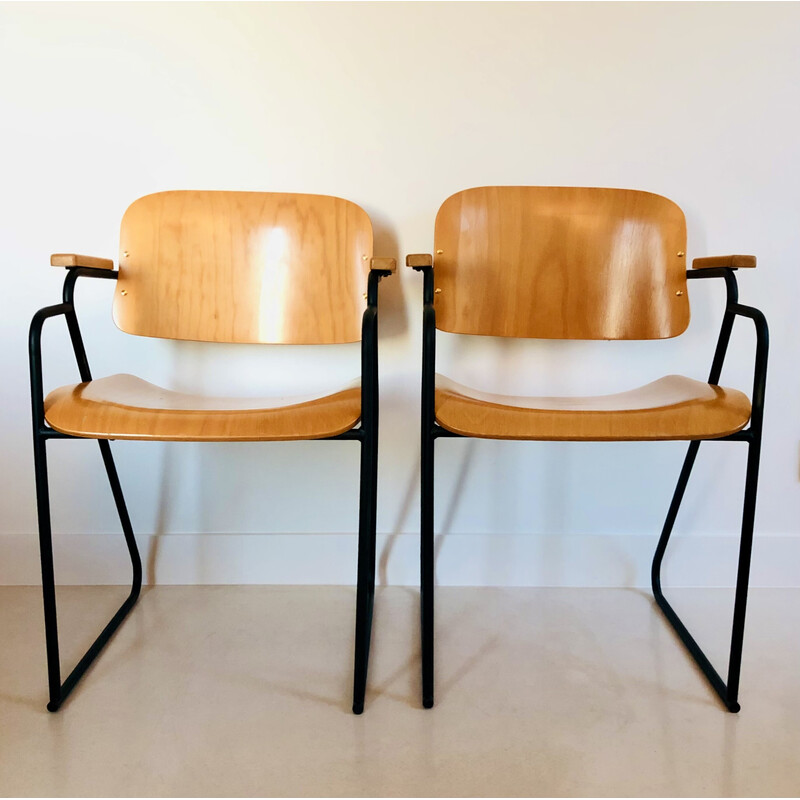 Fauteuil de bureau vintage en métal et bois, Italie 1980