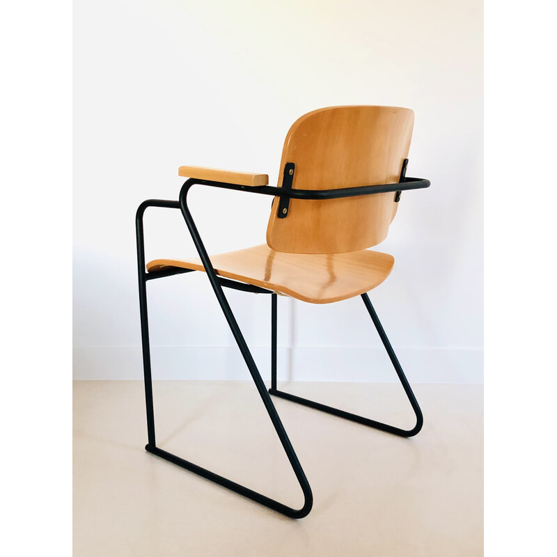 Vintage metal and wood office chair, Italy 1980