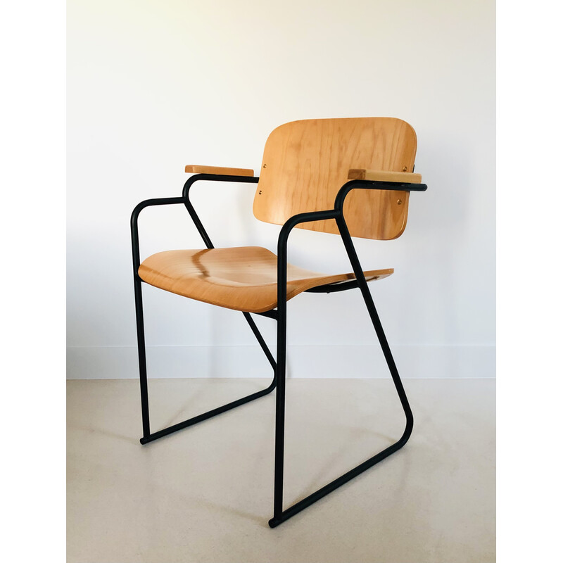 Vintage metal and wood office chair, Italy 1980