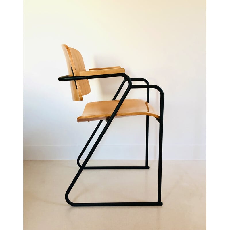 Vintage metal and wood office chair, Italy 1980