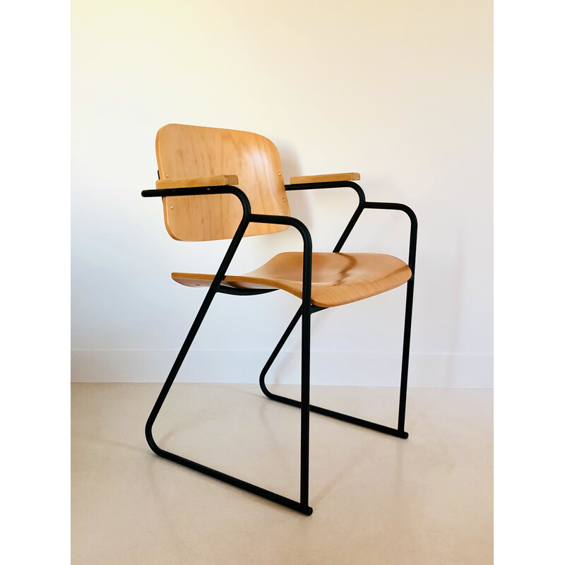 Vintage metal and wood office chair, Italy 1980