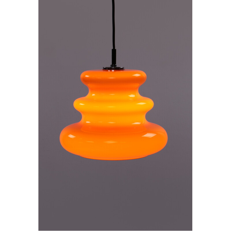 Vintage orange glass pendant lamp by Peill and Putzler, Germany 1960s