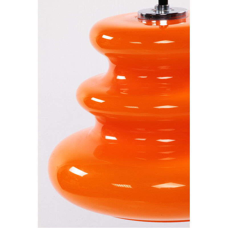 Vintage oranje glazen hanglamp van Peill en Putzler, Duitsland 1960