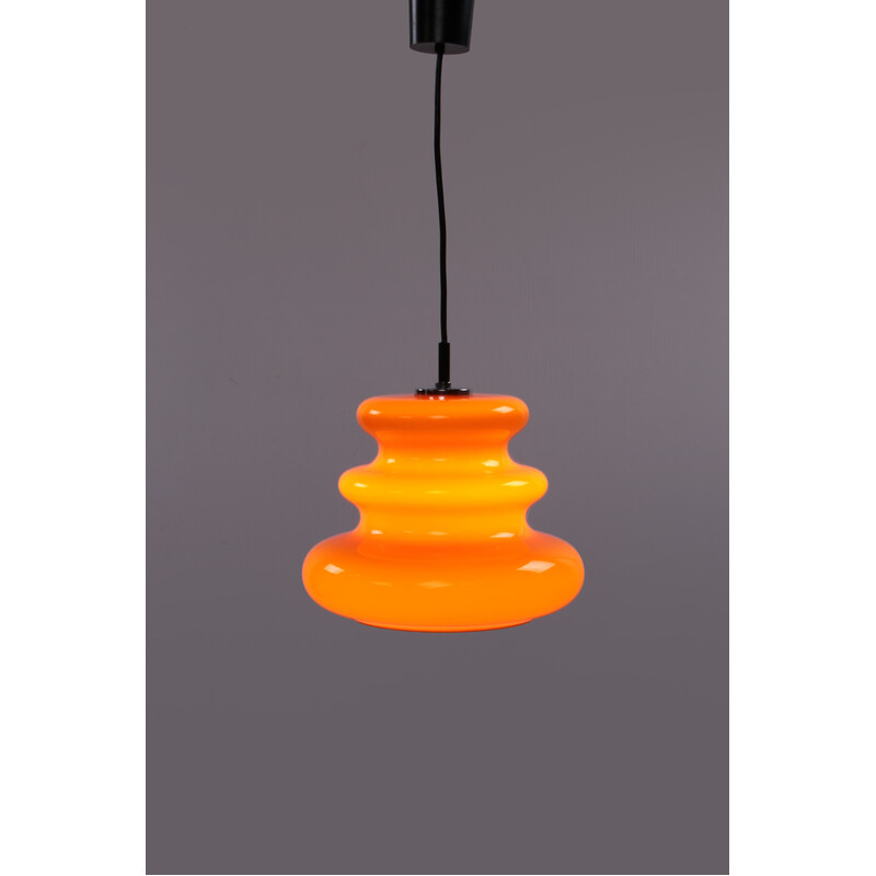 Vintage orange glass pendant lamp by Peill and Putzler, Germany 1960s