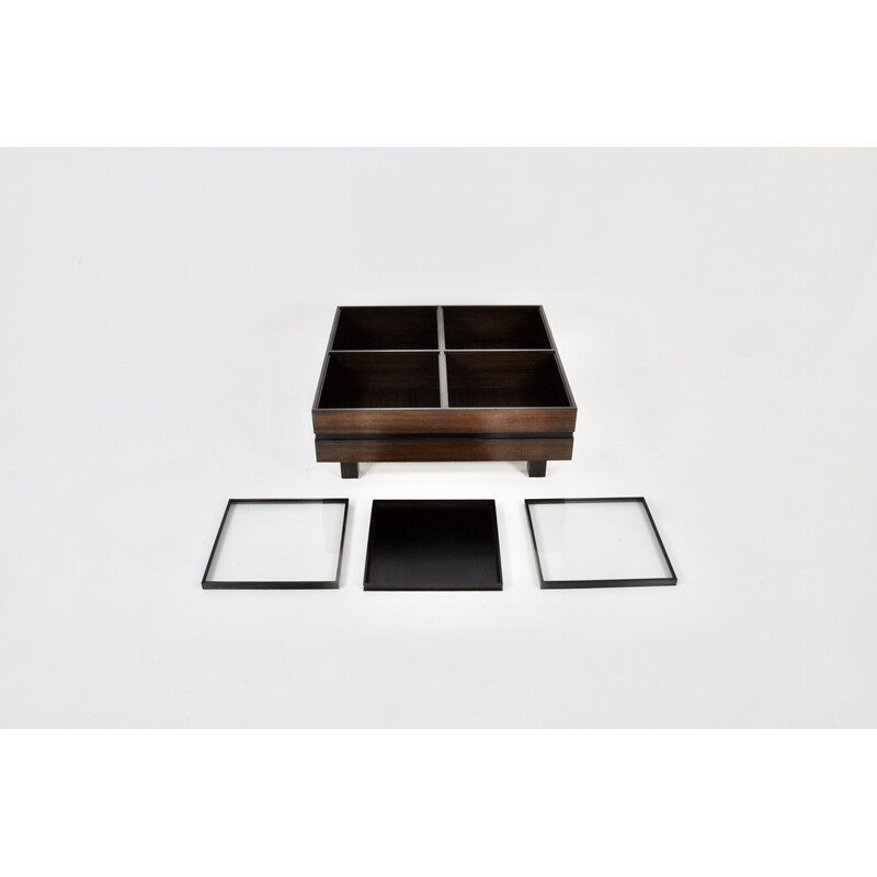 Mesa de centro vintage de madera y cristal de Carlo Hauner para Forma, 1960