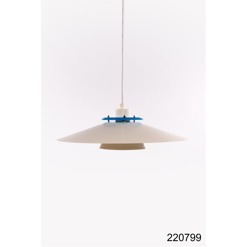 Danish vintage pendant lamp with blue edge, Denmark 1970s