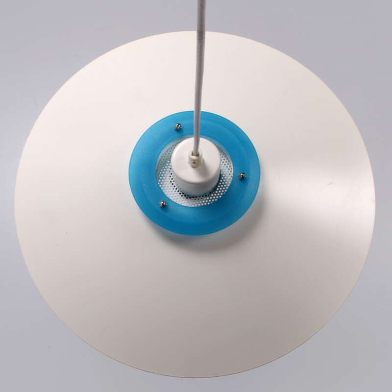 Danish vintage pendant lamp with blue edge, Denmark 1970s