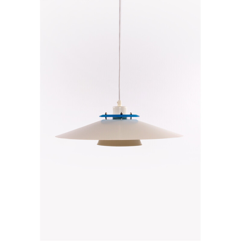 Danish vintage pendant lamp with blue edge, Denmark 1970s