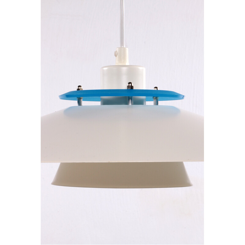 Deense vintage hanglamp met blauwe rand, Denemarken 1970