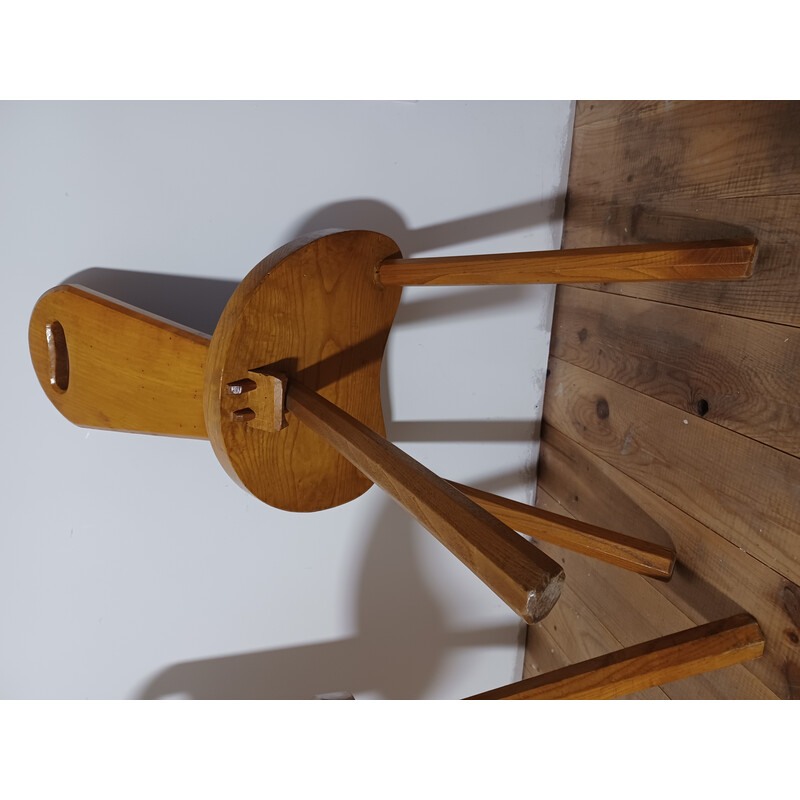 Pair of vintage Brutalist chairs in solid ashwood and green leather, 1950