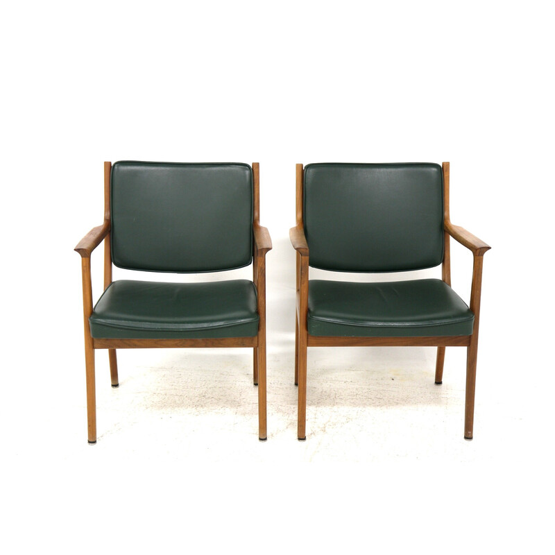 Paire de fauteuils vintage en cuir par Karl Erik Ekselius, Suède 1960