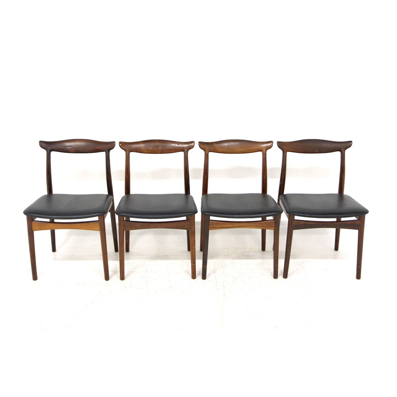 Ensemble de 4 chaises vintage en cuir et palissandre par Arne Vodder pour Pv Vamo Sønderborg, Danemark 1960