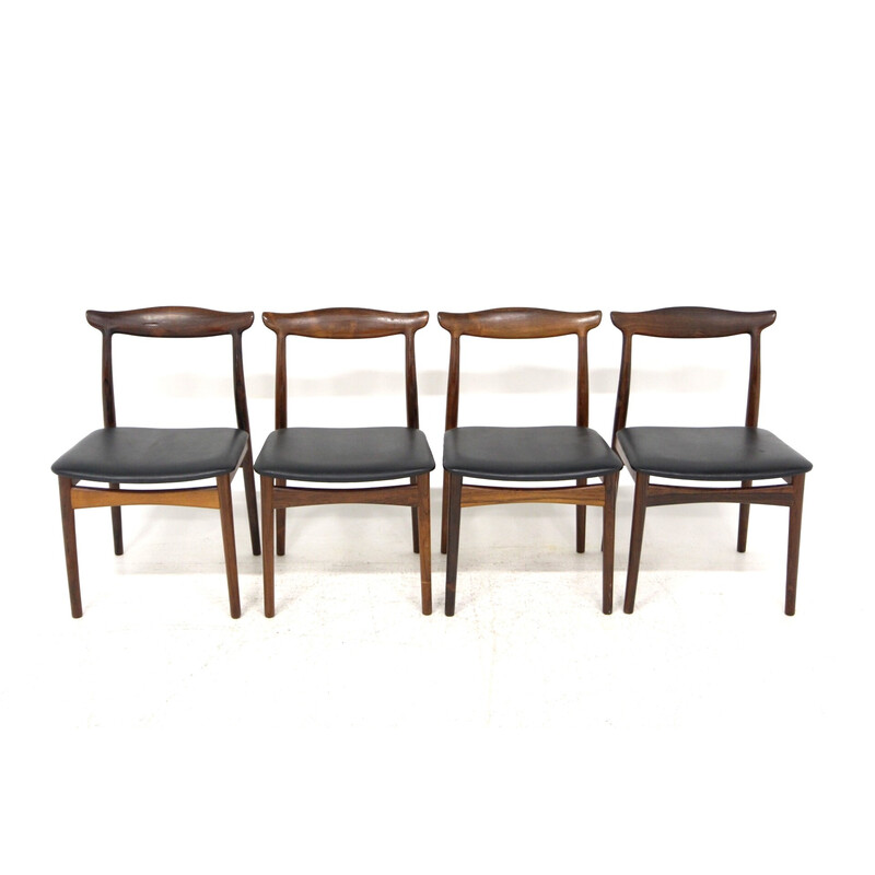 Set of 4 vintage leather and rosewood chairs by Arne Vodder for Pv Vamo Sønderborg, Denmark 1960s