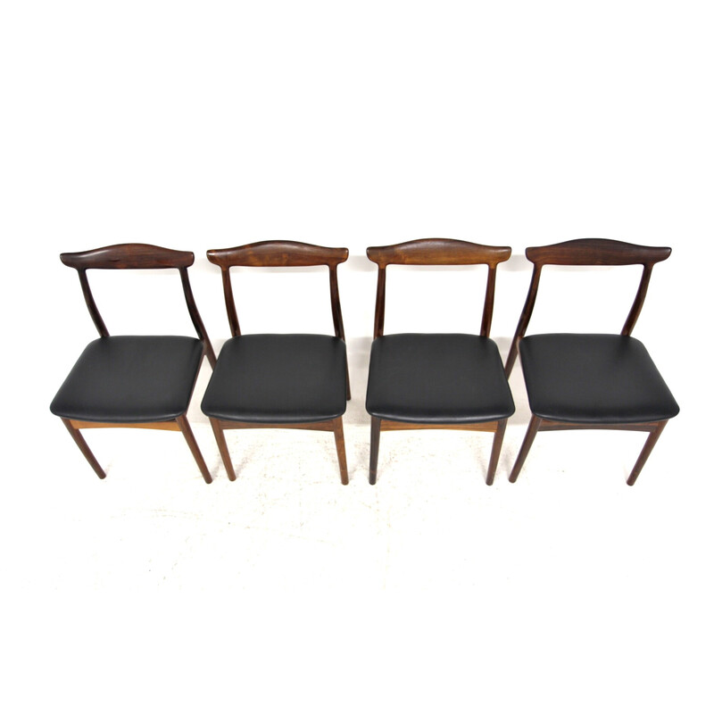 Set of 4 vintage leather and rosewood chairs by Arne Vodder for Pv Vamo Sønderborg, Denmark 1960s