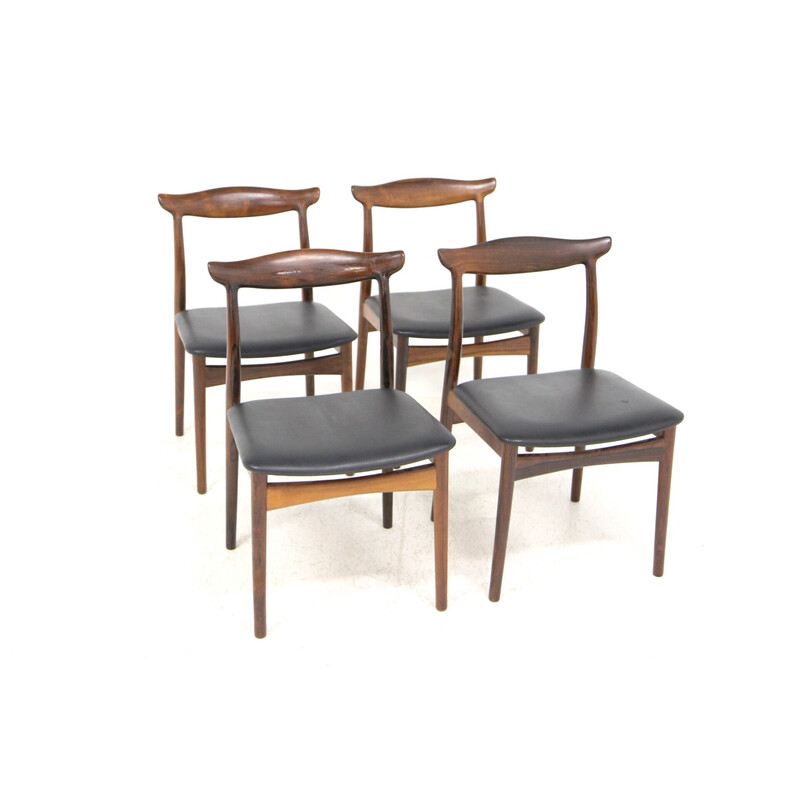 Set of 4 vintage leather and rosewood chairs by Arne Vodder for Pv Vamo Sønderborg, Denmark 1960s