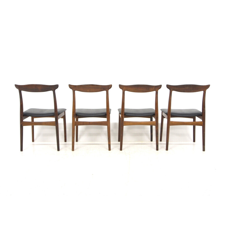 Set of 4 vintage leather and rosewood chairs by Arne Vodder for Pv Vamo Sønderborg, Denmark 1960s