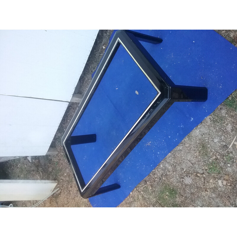 Vintage coffee table in black lacquered wood, glass and brass