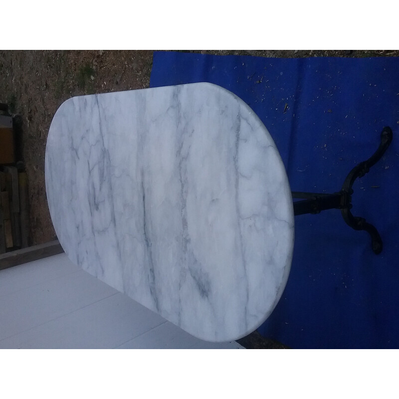 Mesa de bistrô de mármore branco e ferro fundido oval Vintage