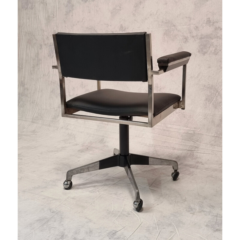 Vintage chrome-plated metal and black leatherette desk chair, Germany 1960s