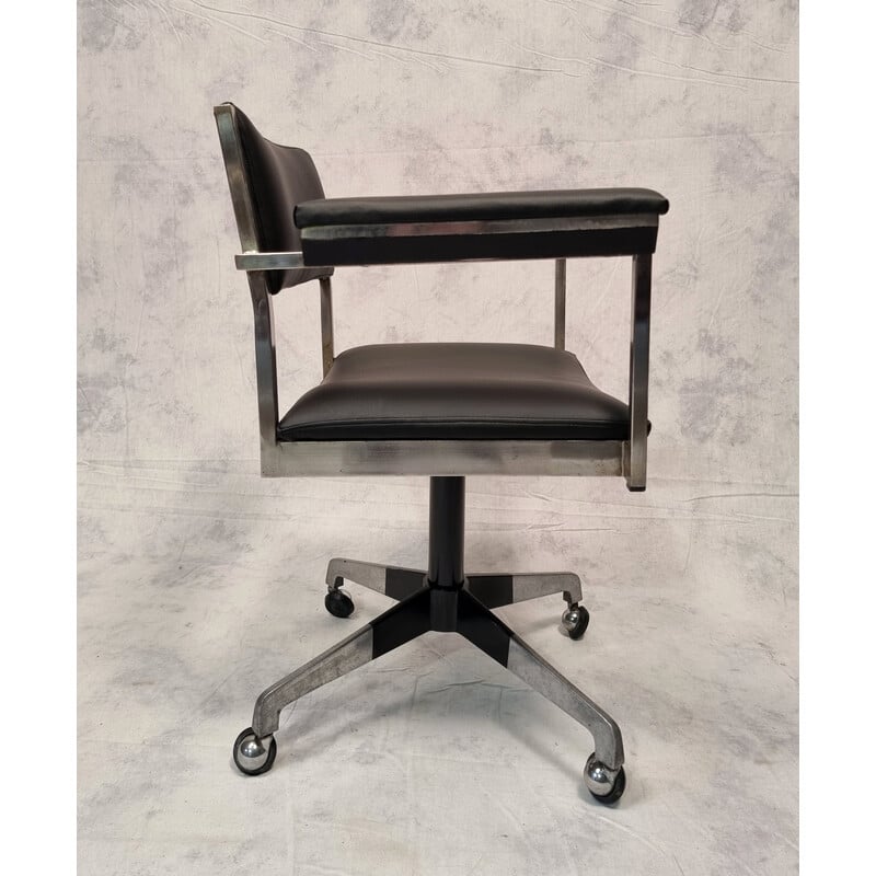 Vintage chrome-plated metal and black leatherette desk chair, Germany 1960s