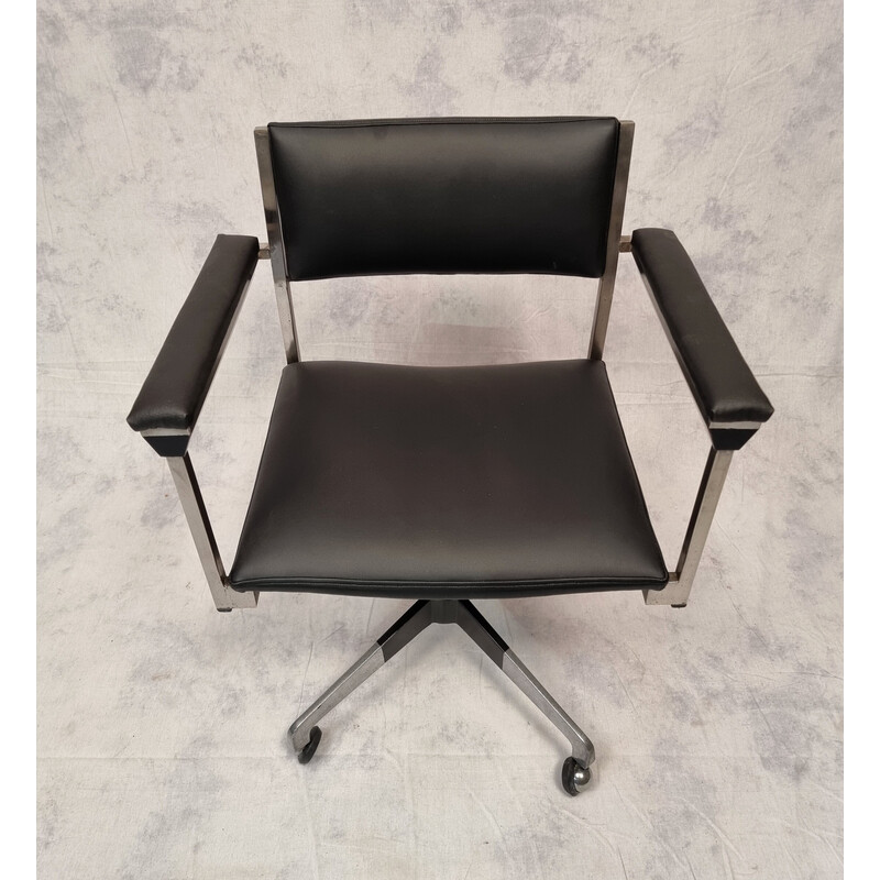 Vintage chrome-plated metal and black leatherette desk chair, Germany 1960s