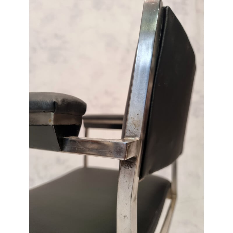 Vintage chrome-plated metal and black leatherette desk chair, Germany 1960s