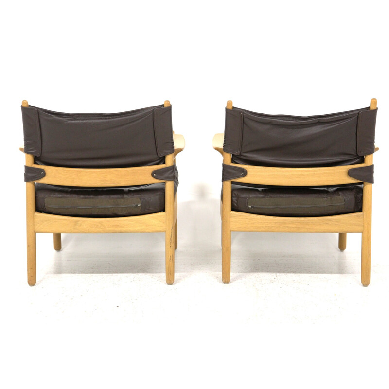 Pair of vintage oak and leather armchairs, Sweden 1960s