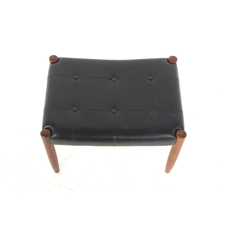 Vintage footrest in beech and leatherette, Sweden 1960s