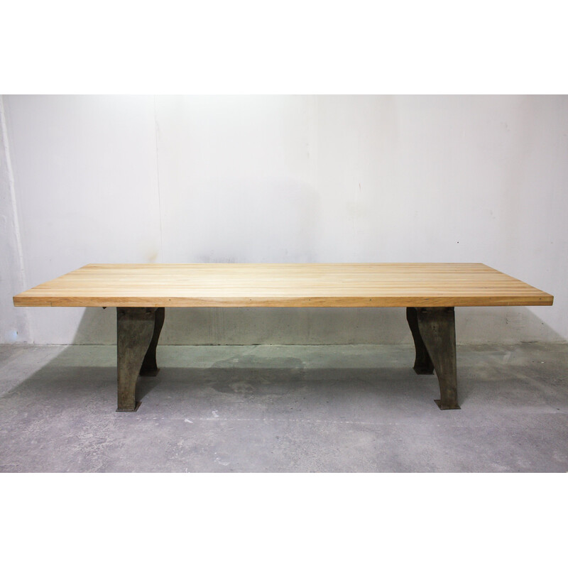 Vintage industrial table with oakwood top, United Kingdom 1940s