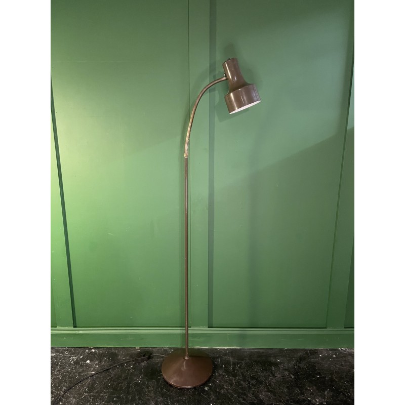 Danish vintage brown aluminium and brass floor lamp, 1970s