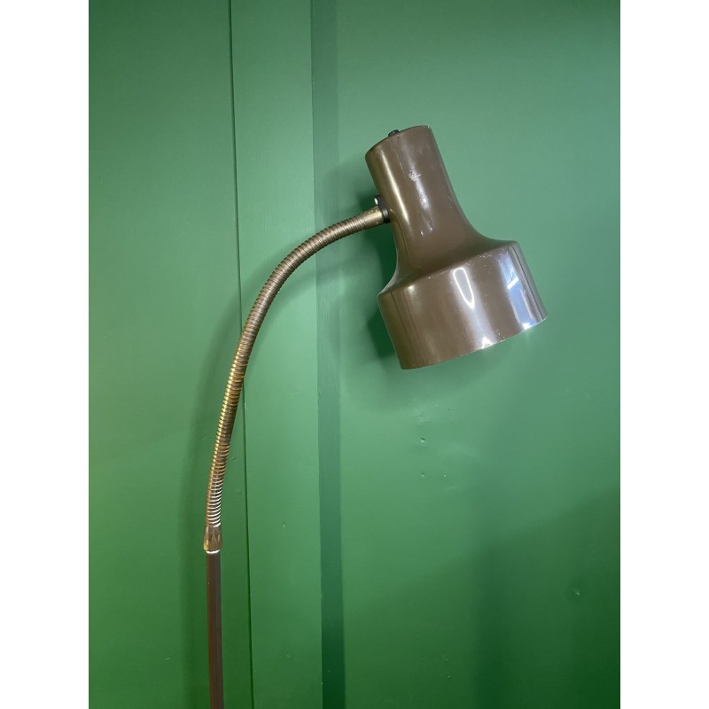 Danish vintage brown aluminium and brass floor lamp, 1970s