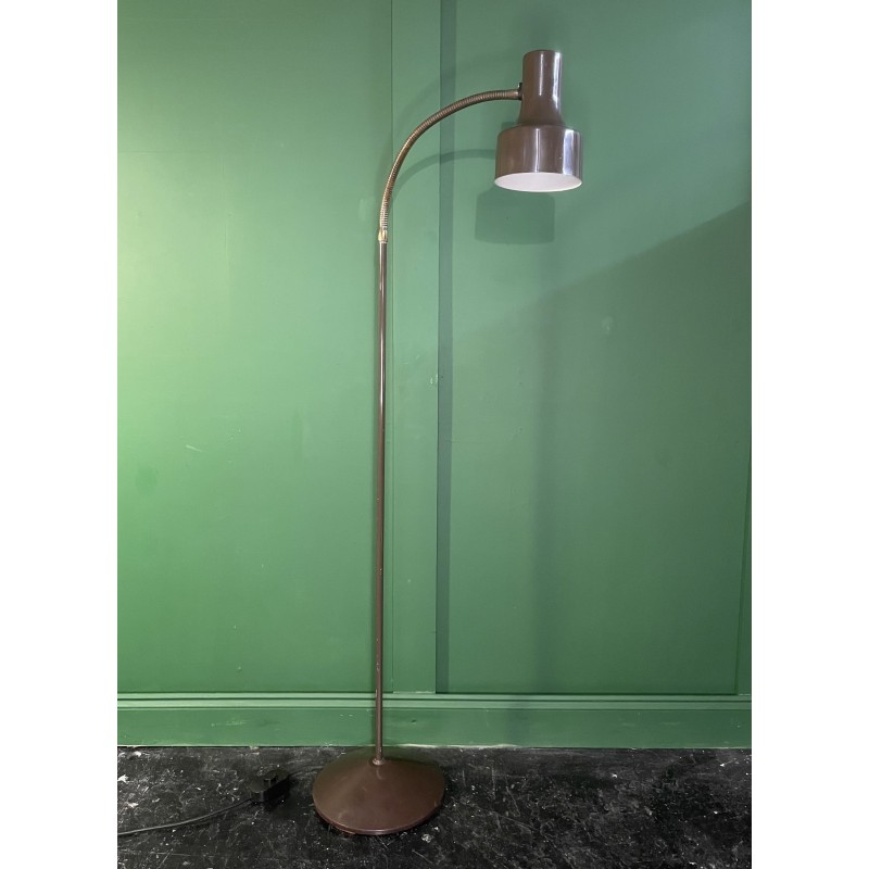 Danish vintage brown aluminium and brass floor lamp, 1970s