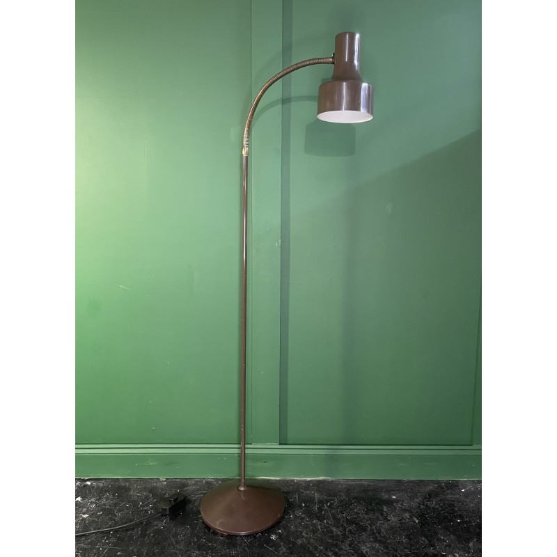 Deense vintage vloerlamp van bruin aluminium en messing, 1970