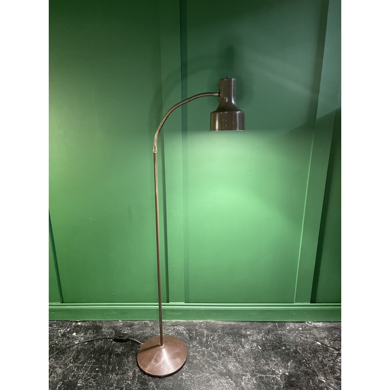 Danish vintage brown aluminium and brass floor lamp, 1970s