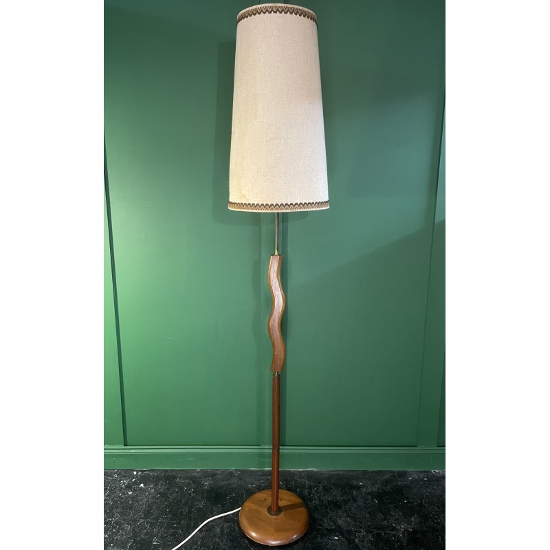 Mid-century French floor lamp in teak and brass, 1950s