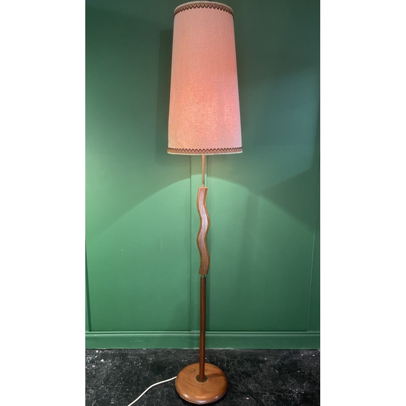 Mid-century French floor lamp in teak and brass, 1950s