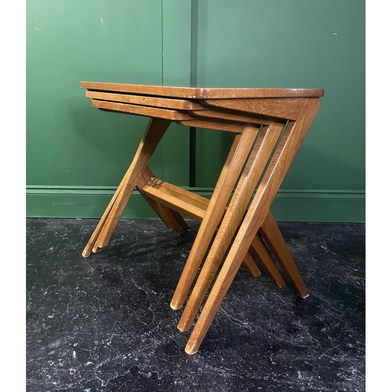 Vintage Z-Leg nesting tables in walnut and oakwood by Bengt Ruda, 1960s